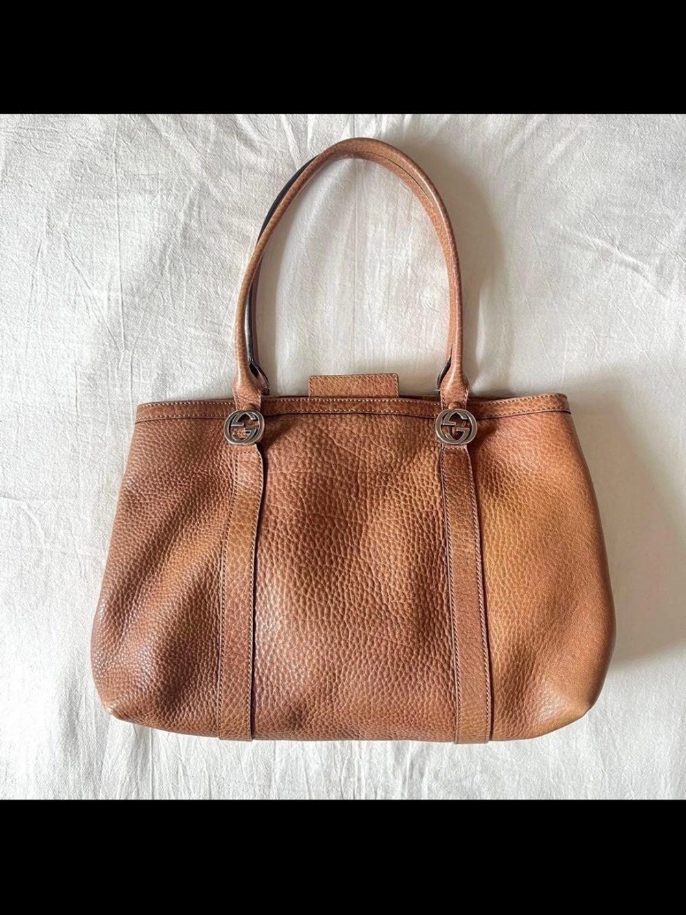 Gucci Pebbled Leather Shoulder Bag in Warm Brown